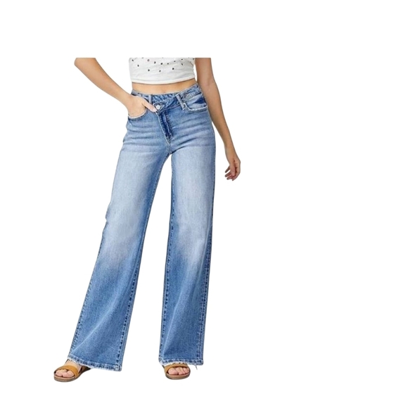 Risen Jeans Denim - Stylish Light Blue Women's Flare Jeans